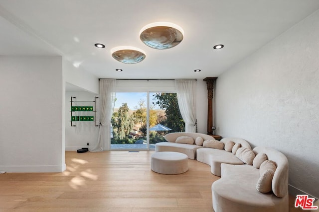 living room with light hardwood / wood-style floors