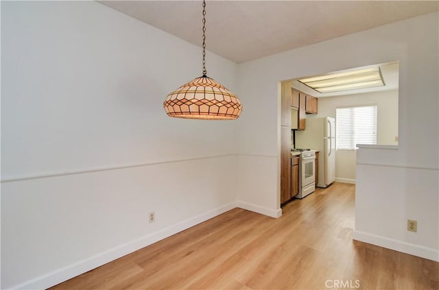 unfurnished dining area with light wood-type flooring