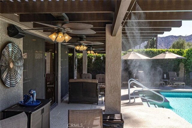 view of patio featuring a mountain view