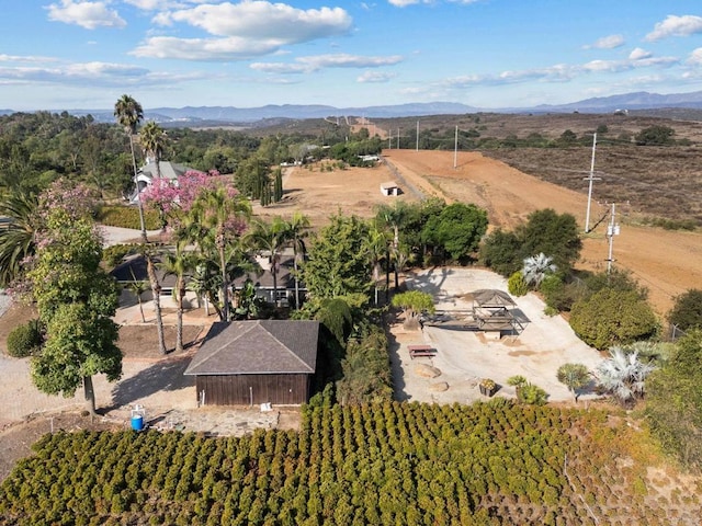 drone / aerial view featuring a rural view and a mountain view