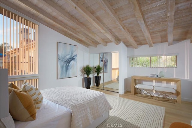 3024 Breakers Dr, Corona Del Mar, CA 92625 - bedroom featuring wood finished floors, wooden ceiling, baseboards, lofted ceiling with beams, and a closet