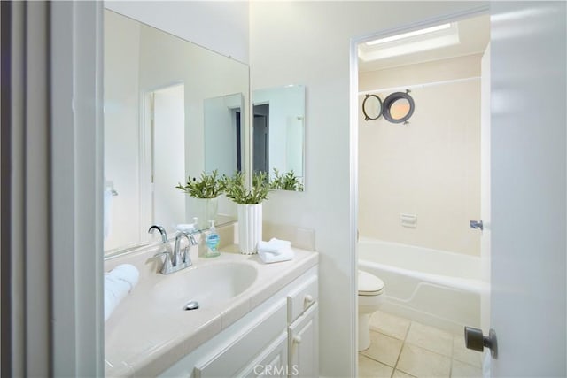 bathroom with toilet, tile patterned floors, and vanity