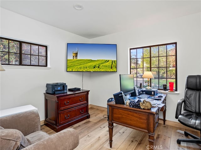 office area featuring light hardwood / wood-style flooring