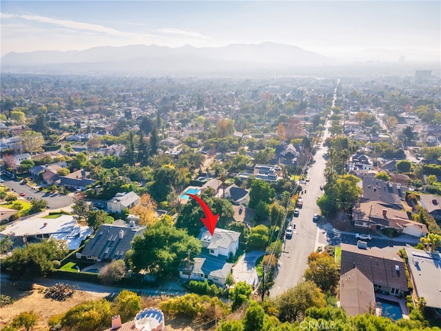 drone / aerial view featuring a mountain view