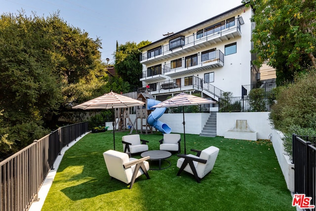 view of yard with a playground