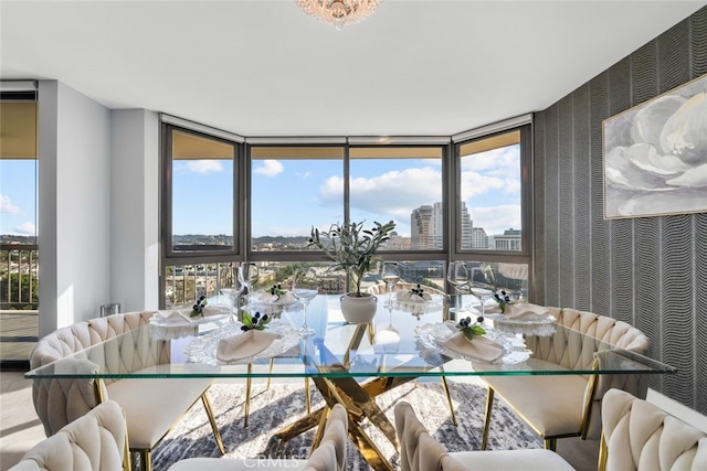 dining area with expansive windows