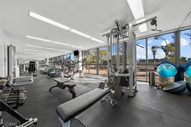 gym featuring a wall of windows and a wealth of natural light