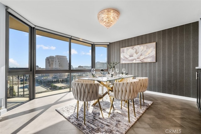 dining space with expansive windows