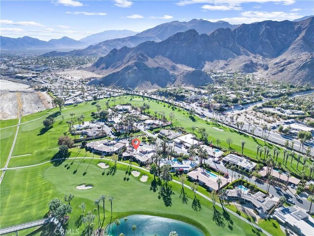 70854 Fairway Dr, Rancho Mirage, CA 92270 - bird's eye view featuring a residential view, a mountain view, and golf course view