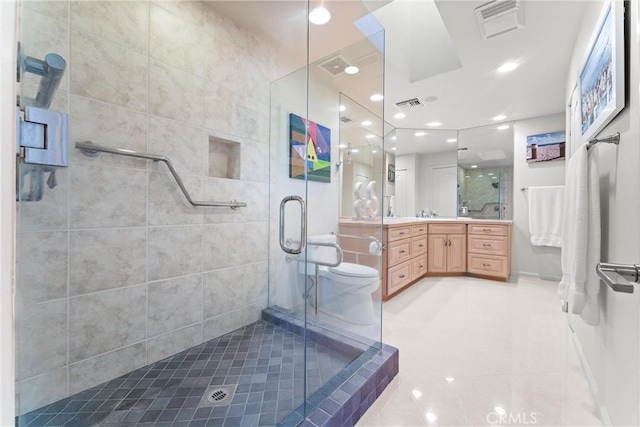 70854 Fairway Dr, Rancho Mirage, CA 92270 - full bath with vanity, visible vents, tile patterned flooring, and a shower stall