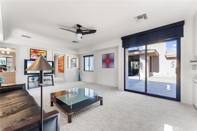 70854 Fairway Dr, Rancho Mirage, CA 92270 - carpeted living area featuring visible vents and ceiling fan