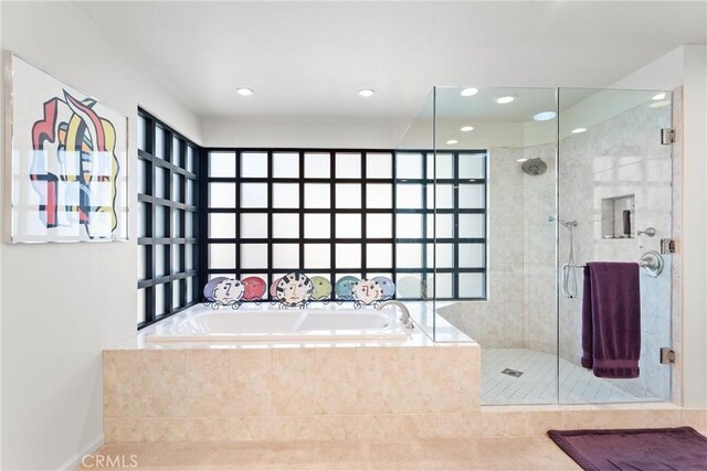 70854 Fairway Dr, Rancho Mirage, CA 92270 - full bathroom featuring a bath, recessed lighting, and a stall shower
