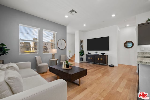 living room with light wood-type flooring