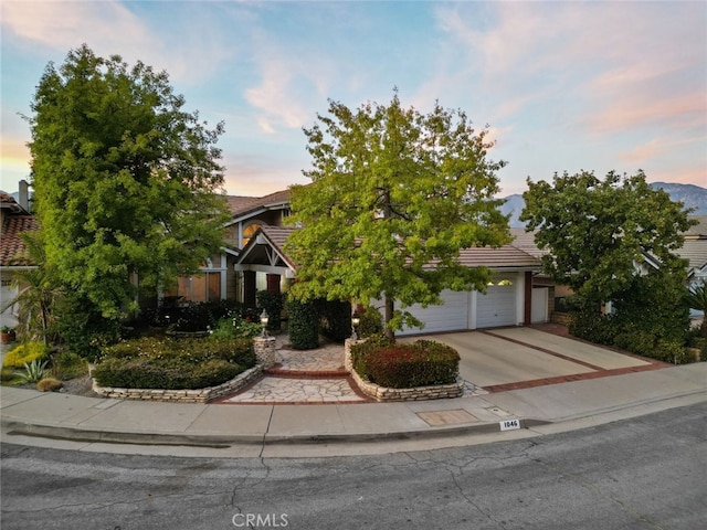 obstructed view of property with a garage