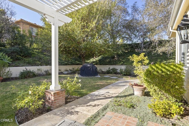 view of yard with a pergola