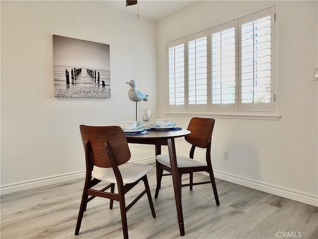 dining room with a wealth of natural light and light hardwood / wood-style flooring