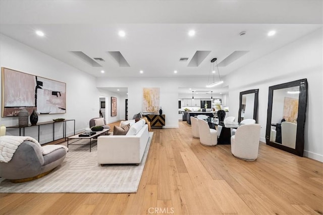 living room with light wood-type flooring