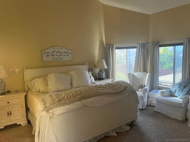 bedroom with dark carpet