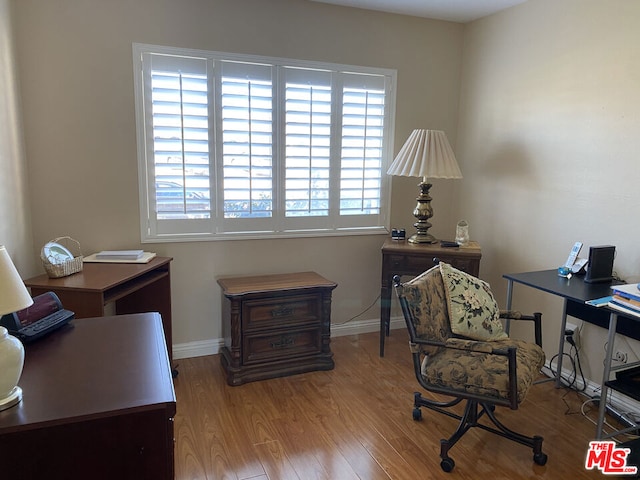 home office featuring light hardwood / wood-style floors