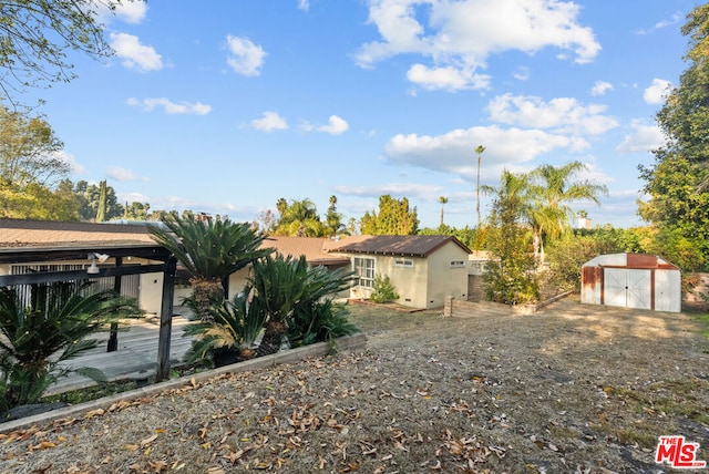 view of yard featuring a shed