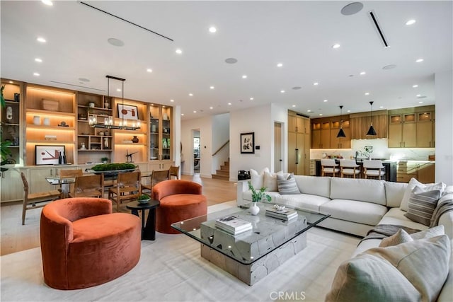 living room featuring light wood-type flooring