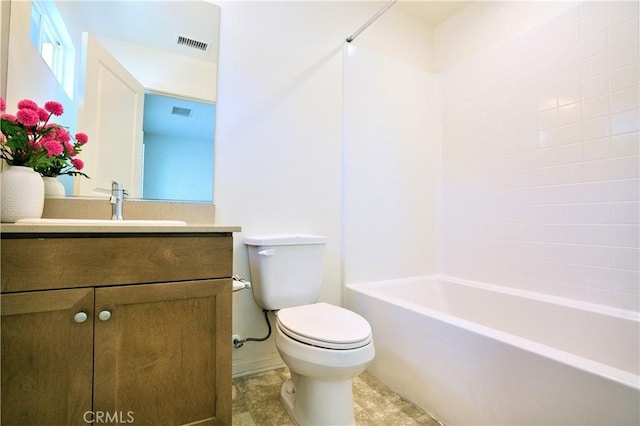 full bathroom featuring toilet, shower / bath combination, and vanity