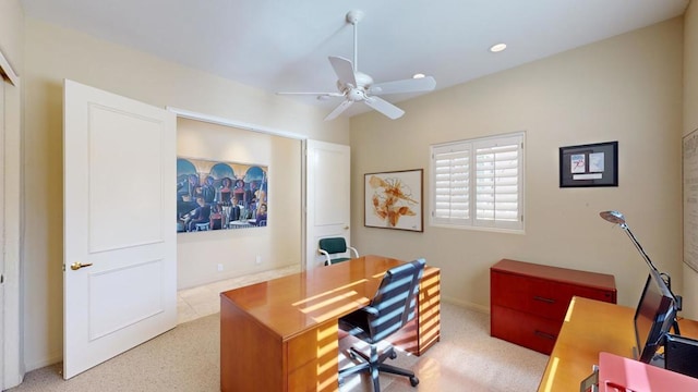 home office with ceiling fan