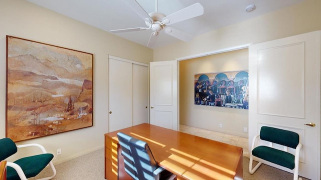 office area featuring ceiling fan