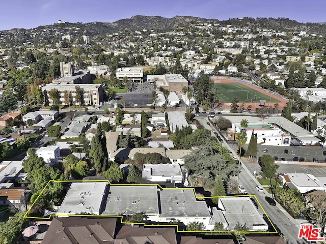 drone / aerial view with a mountain view