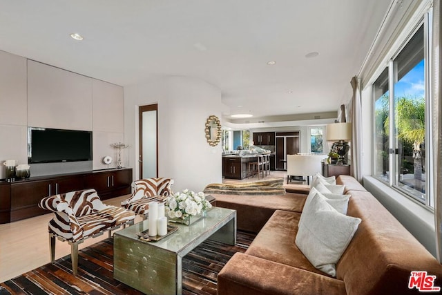 living room with hardwood / wood-style floors