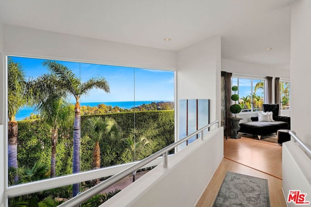 sunroom with a water view