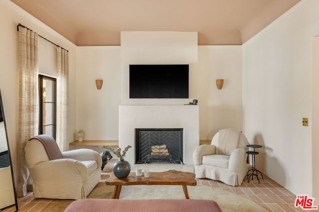 living room featuring light tile patterned floors