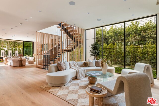 living room with light wood-type flooring