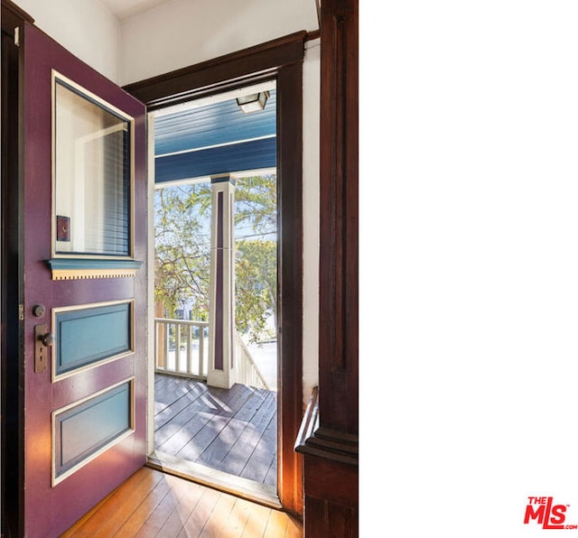 doorway to outside featuring light hardwood / wood-style flooring