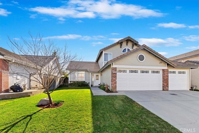 front of property with a front lawn and a garage