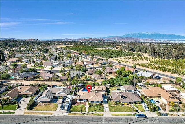 birds eye view of property featuring a mountain view