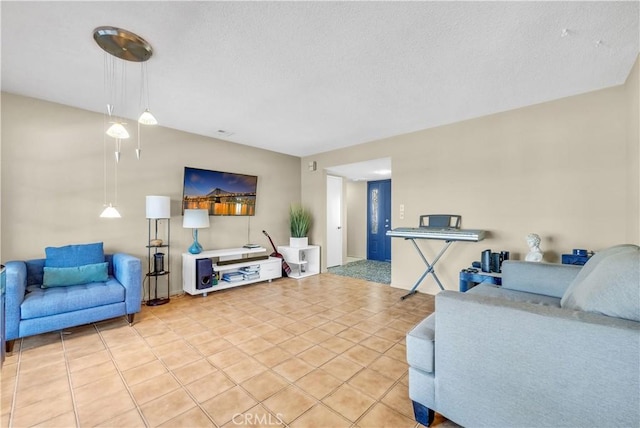 living room featuring light tile patterned flooring