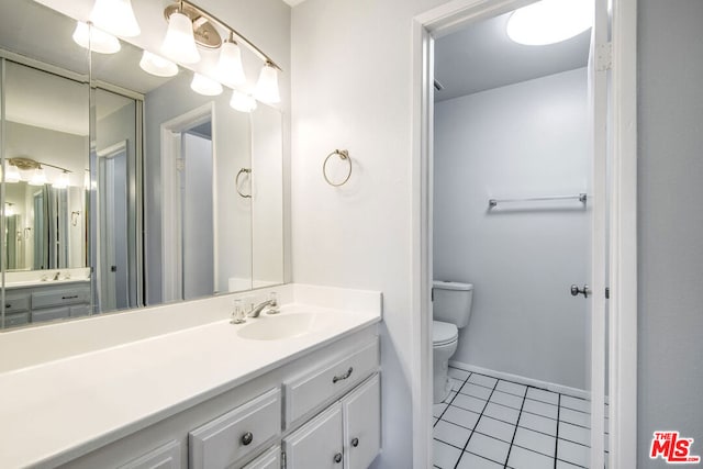 bathroom featuring toilet, tile patterned floors, and vanity