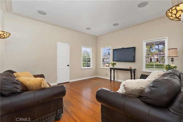 4485 Myrtle Ave, Long Beach, CA 90807 - living area with crown molding, baseboards, and wood finished floors