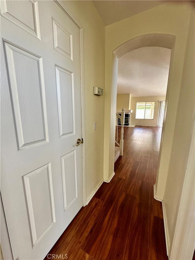 hall with dark wood-type flooring