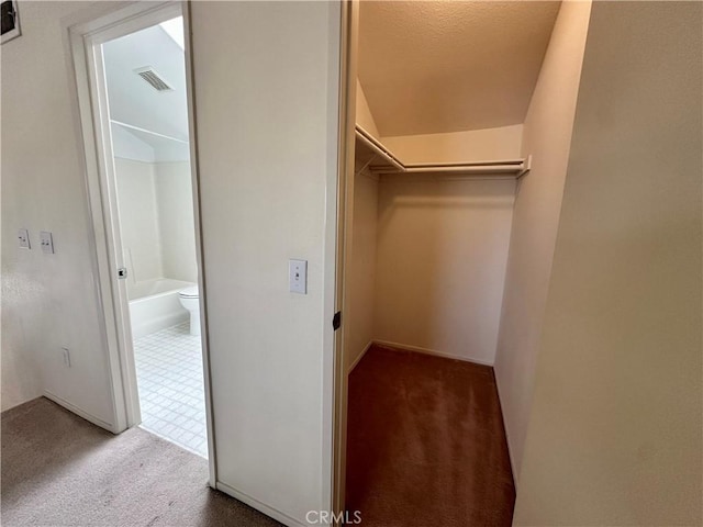 walk in closet with carpet floors