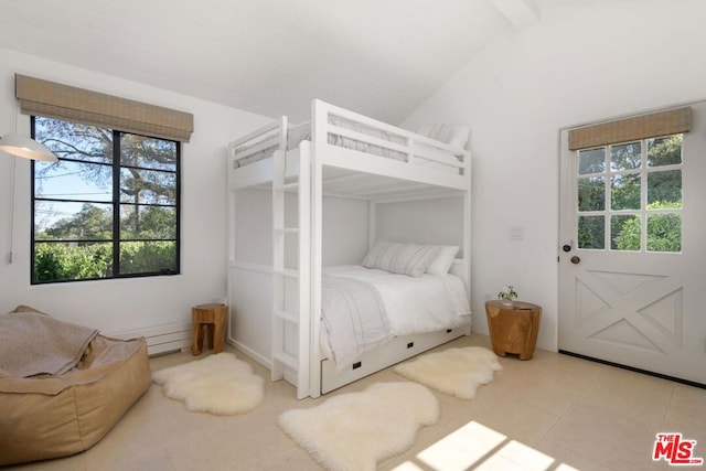 bedroom with lofted ceiling