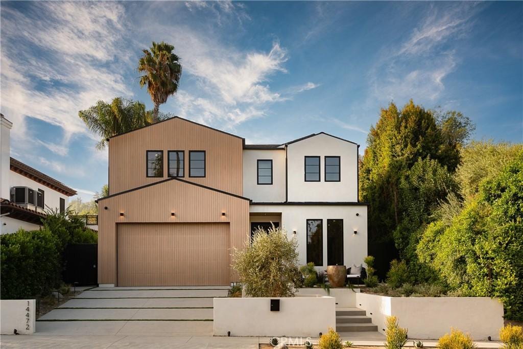 contemporary home featuring a garage