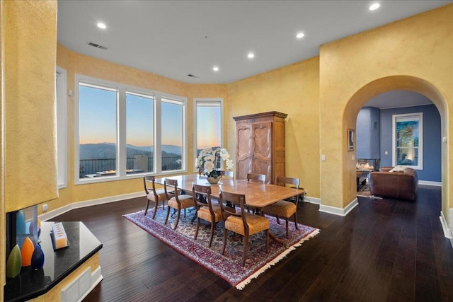 dining area with dark hardwood / wood-style floors