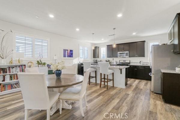 dining room featuring a wealth of natural light and light wood-type flooring