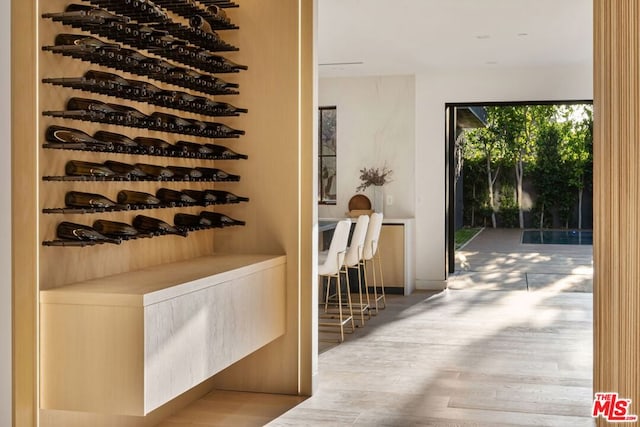 wine area featuring hardwood / wood-style floors