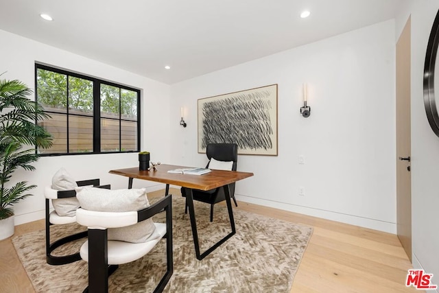 office area featuring light hardwood / wood-style floors