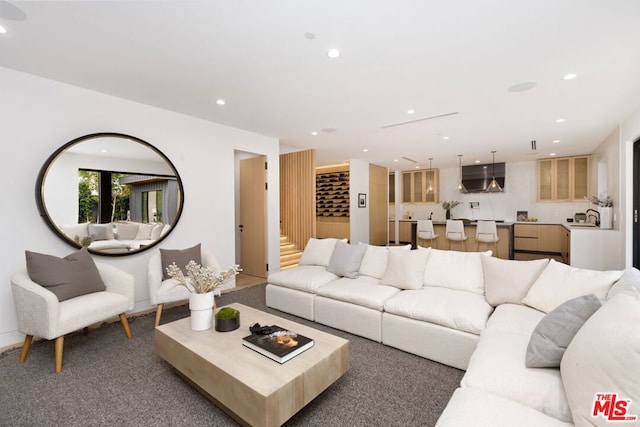 living room with indoor wet bar