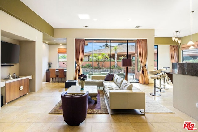 view of tiled living room