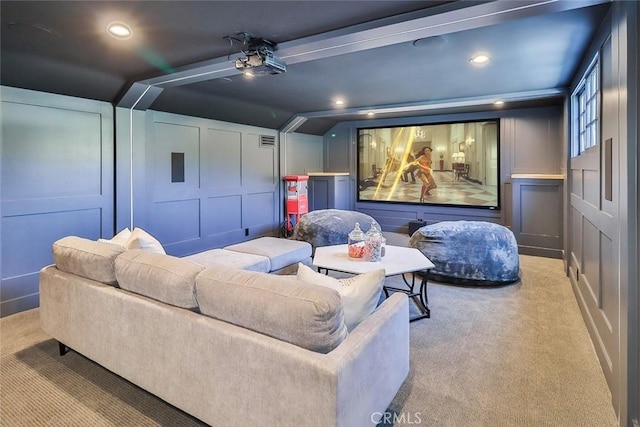 view of carpeted home theater room